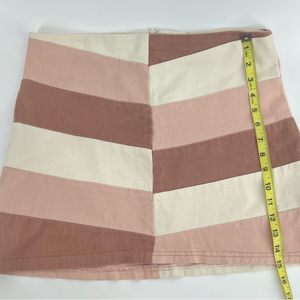 Peach Love pink and white colorblock cotton denim skirt size L Large - Picture 6 of 8